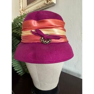 Vintage Glenover Henry Pollak Purple Felt Cloche Hat Satin Ribbon